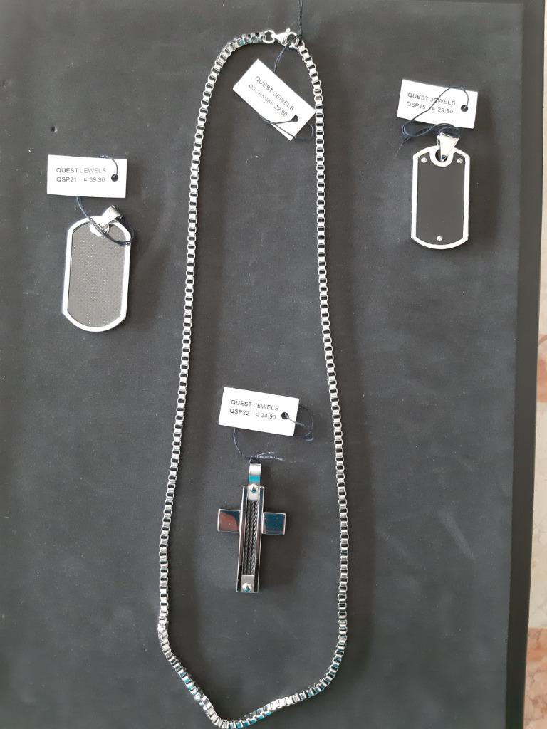 Chaîne en acier + 3 pendentifs différents - NEUF !, Enlèvement ou Envoi, Neuf, Argent, Autres matériaux