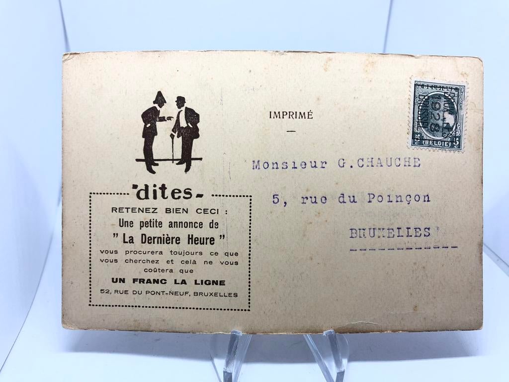 Carte postale Bruxelles - timbre affranchie 1928, Collections, Enlèvement ou Envoi, 1920 à 1940, Affranchie, Bruxelles (Capitale)