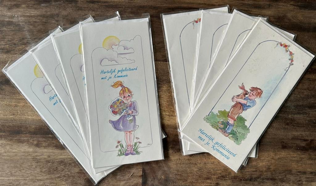 8 retro wenskaarten kommunie, Verzamelen, Retro, Ophalen of Verzenden