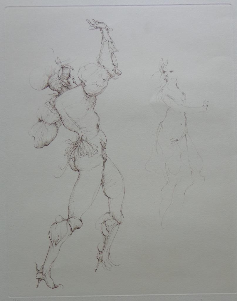 LEONOR FINI / TWEE FIGUREN / BRUINE ETS / 65x50cm / SIG, Antiquités & Art, Art | Lithographies & Sérigraphies, Enlèvement ou Envoi