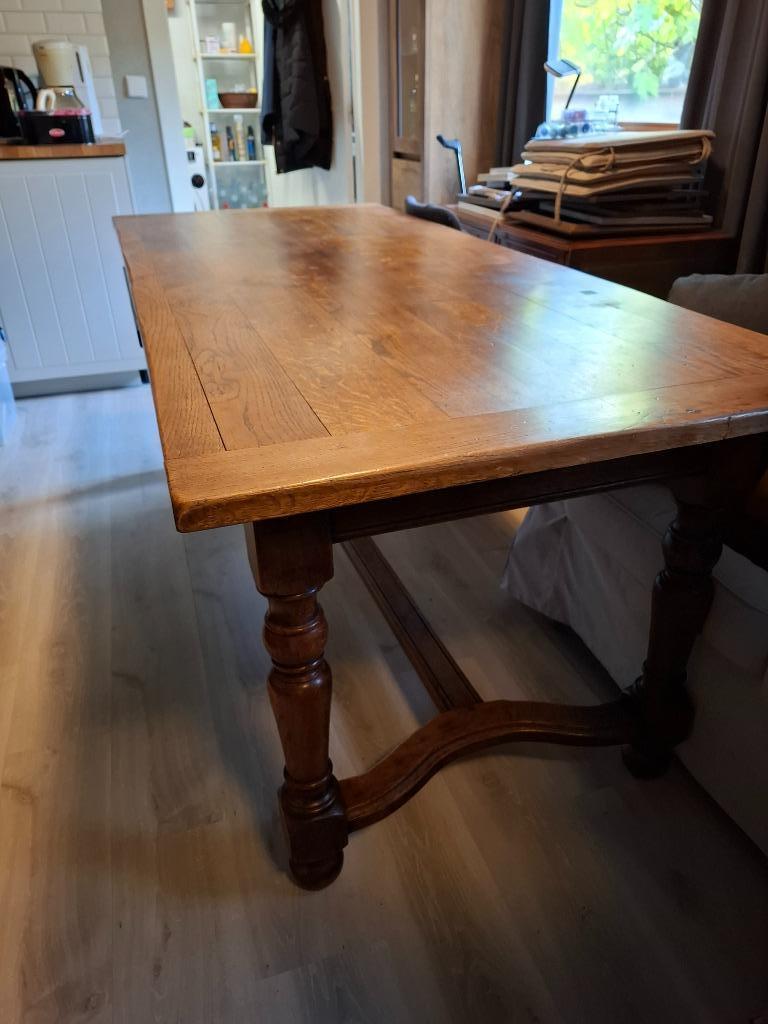 Voleiken tafel + 6 stoelen, Huis en Inrichting, Tafels | Eettafels, Gebruikt, 50 tot 100 cm, 200 cm of meer, Rechthoekig, Eikenhout