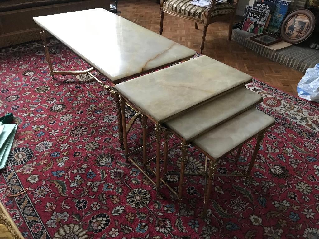 Table Basse cuivre/onyx (y.c. 3 gigognes), Maison & Meubles, Tables | Tables de salon, Utilisé, Moins de 50 cm, 50 à 100 cm, 100 à 150 cm