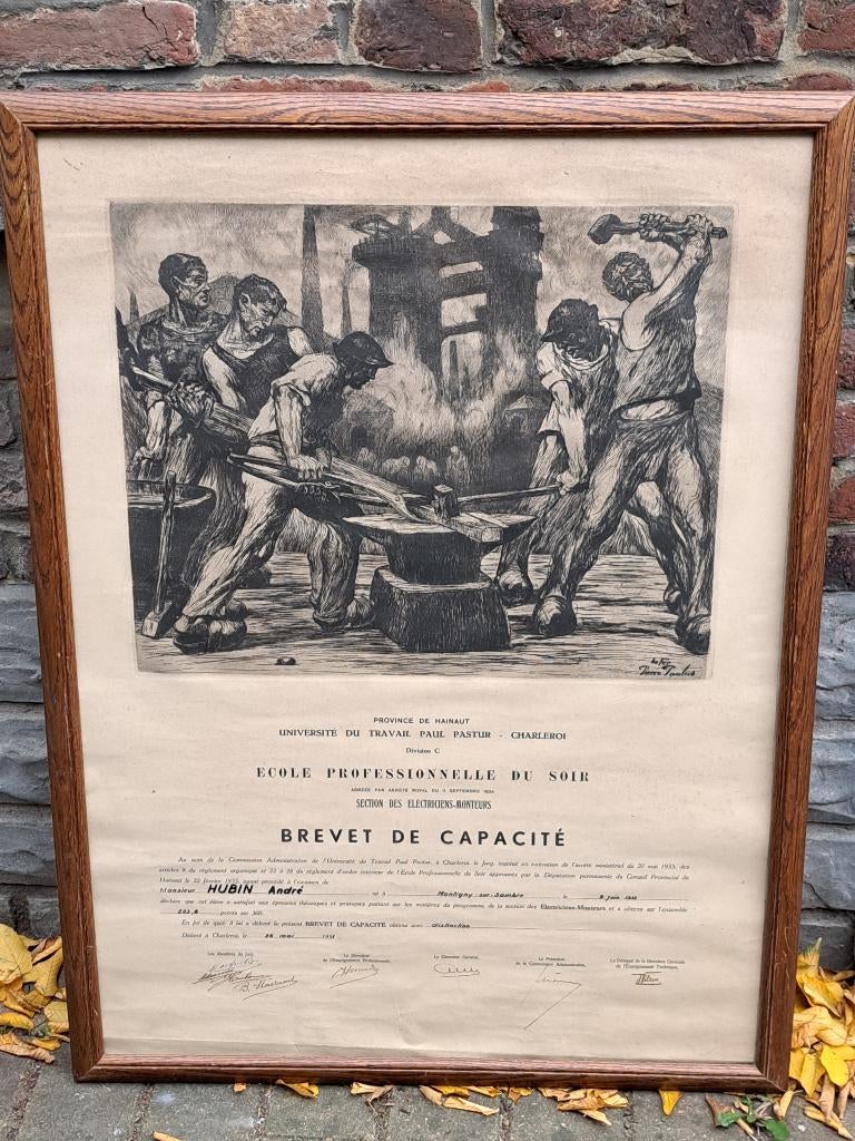 Gravure avec diplome signe pierre paulus, Antiquités & Art, Enlèvement