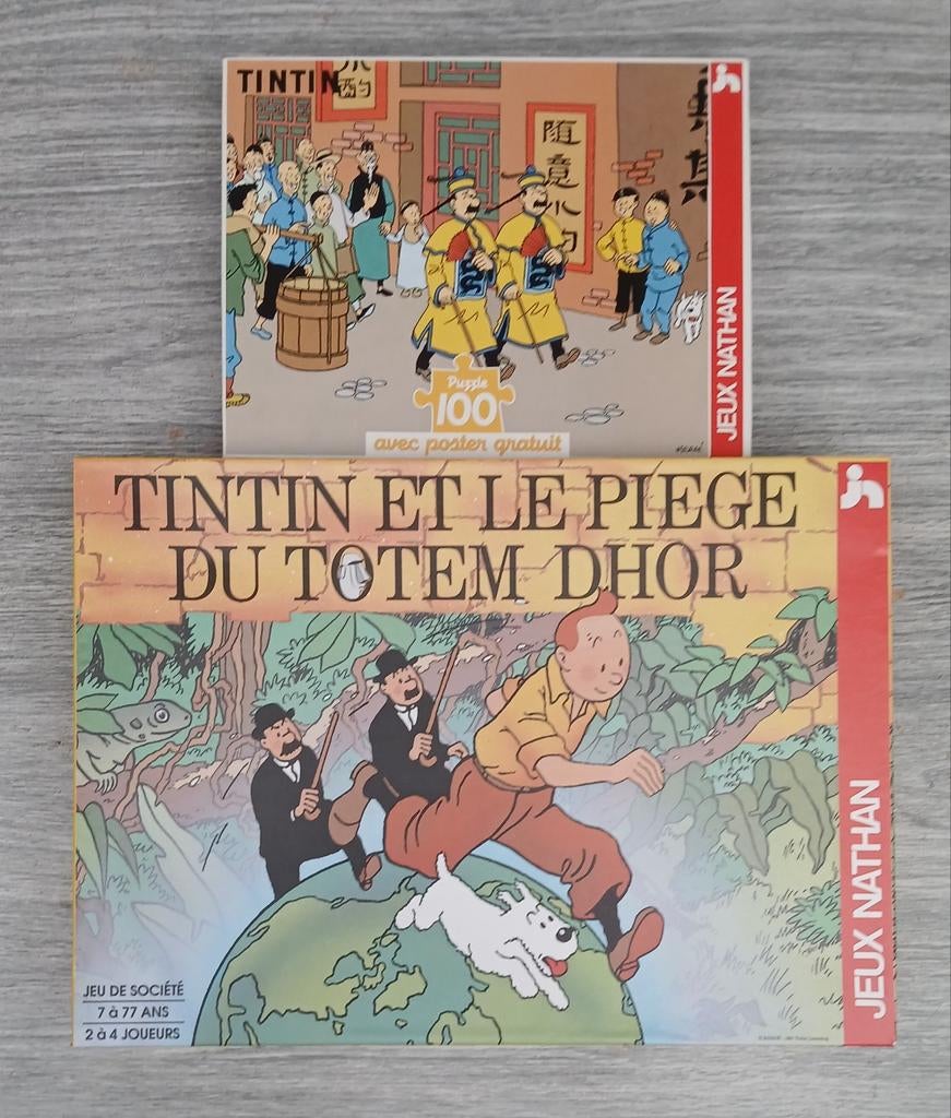 Tintin et Le Piege du Totem Dhor + Puzzle le Lotus Bleu, Collections, Enlèvement ou Envoi, Tintin, Comme neuf