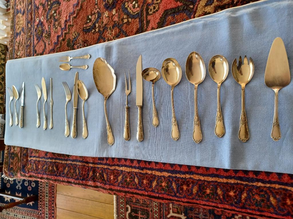 Couverts en argent (plaqué) pour 12 perso, Maison & Meubles, Cuisine | Couverts, Utilisé, Ensemble de couverts, Argent, Enlèvement