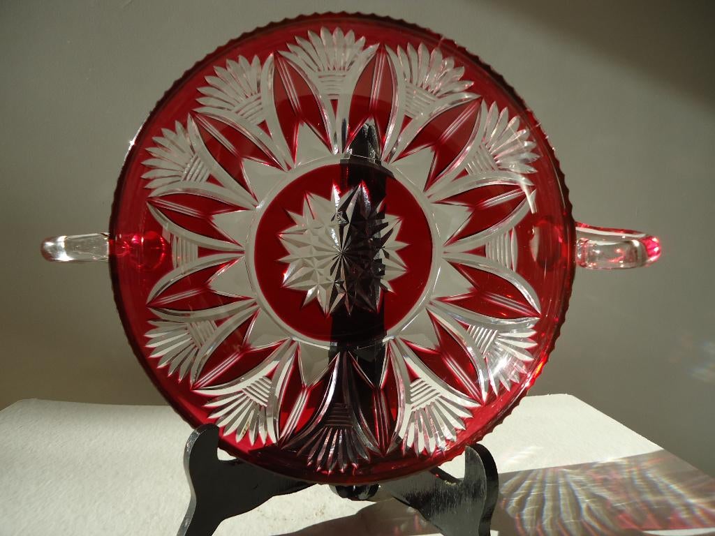 VSL Art Nouveau kristal Val Saint Lambert schaal & handvaten, Ophalen of Verzenden