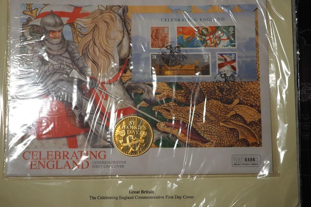 Célébration de l’Angleterre St Georges Medaille et Timbres, Enlèvement ou Envoi, Or