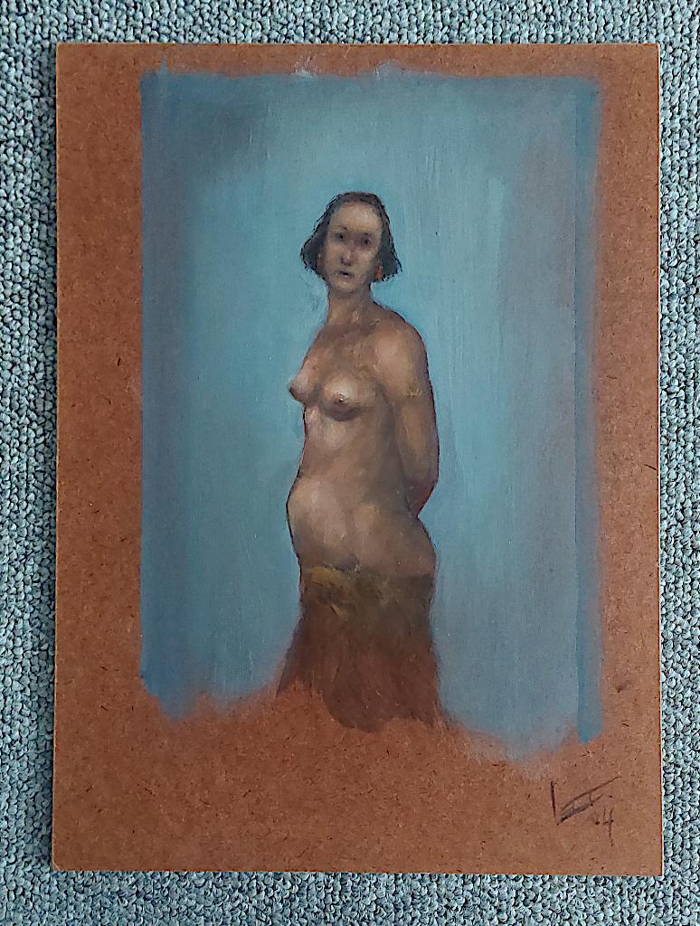 Schilderijtje/ Studie van Staand Naakt - Olieverf, Ophalen of Verzenden