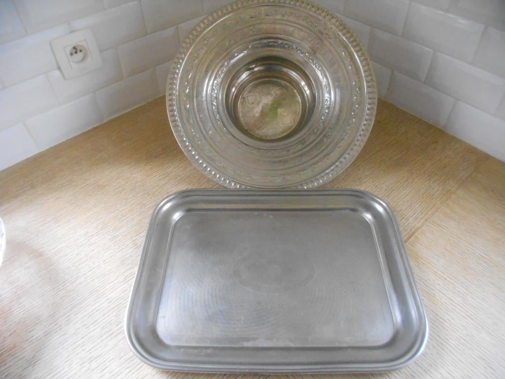 Zilverkleurig metalen dienblad. c, Antiek en Kunst, Ophalen of Verzenden, Zilver