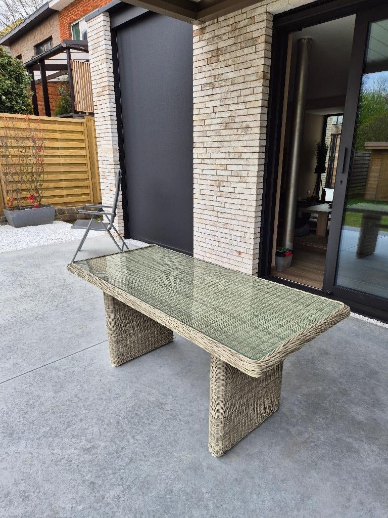 Table de jardin - table de salon à manger - osier - beige, Jardin & Terrasse, Enlèvement, Comme neuf, Rectangulaire, Osier