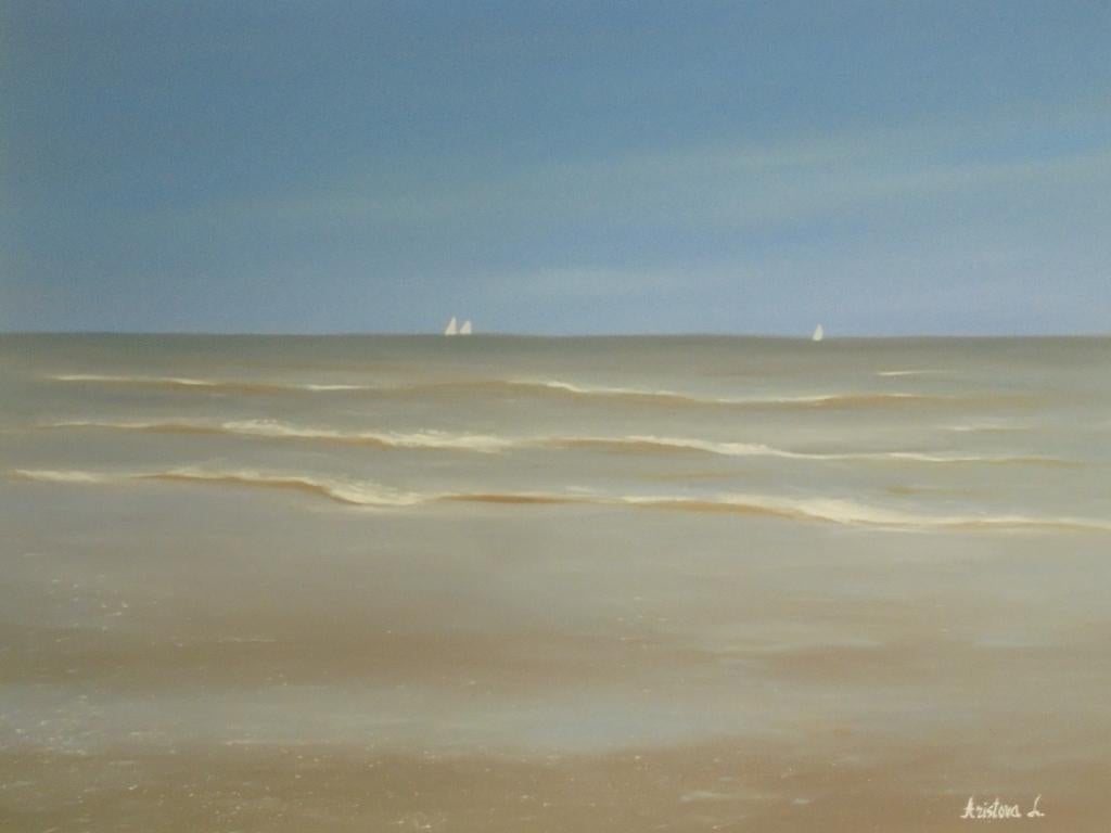 peinture à l'huile Côte belge de la mer du Nord (60x80cm), Enlèvement ou Envoi