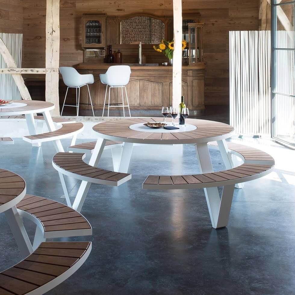 Extremis Pantagruel picknicktafel + Inumbra parasol 400 cm, Tuin en Terras, Ophalen, Zo goed als nieuw, Rond, Hout