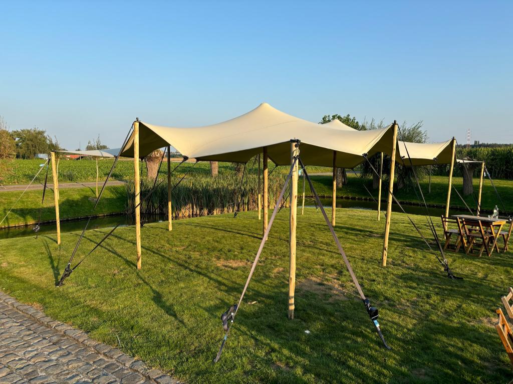 STRETCHTENT  TE  HUUR 6,5x10m, Hobby en Vrije tijd, Ophalen, Zo goed als nieuw
