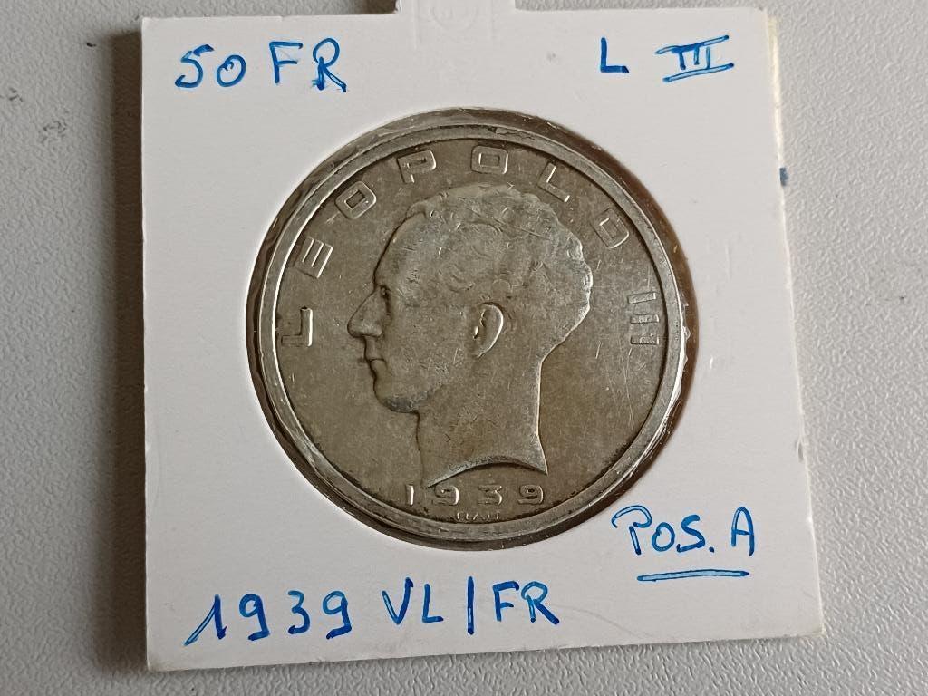 50 frank 1939VL/FR pos.A (zonder kruisje) Leopold III, Postzegels en Munten, Ophalen of Verzenden, Zilver, Losse munt, Zilver