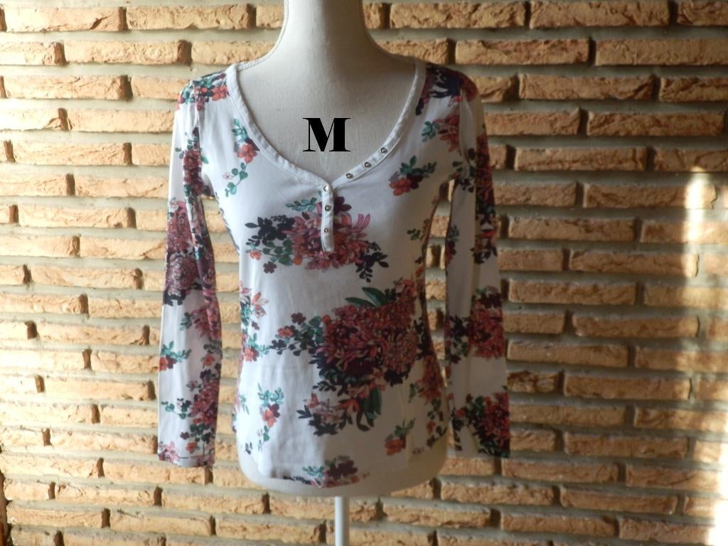 (227)- blouse femme t.M blanc et rose - camaieu -, Maat 38/40 (M), Wit, Camaieu, Ophalen of Verzenden