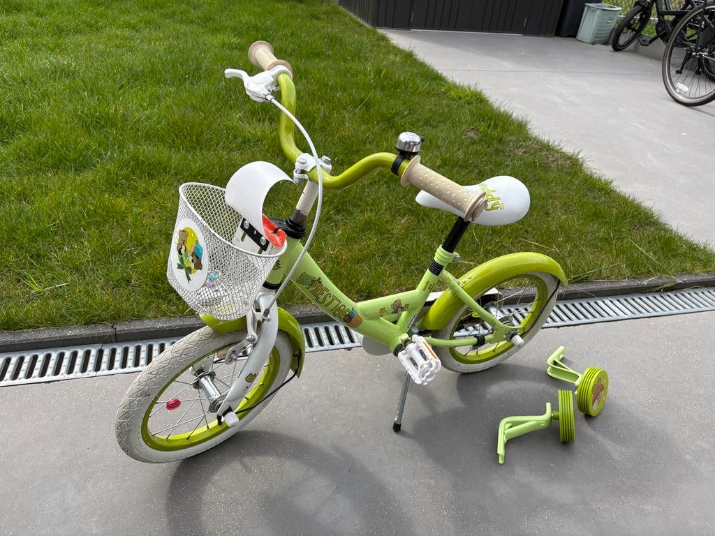 Kinderfiets prestige teddy 14 inch, Fietsen en Brommers, Ophalen, Zo goed als nieuw, Zijwieltjes
