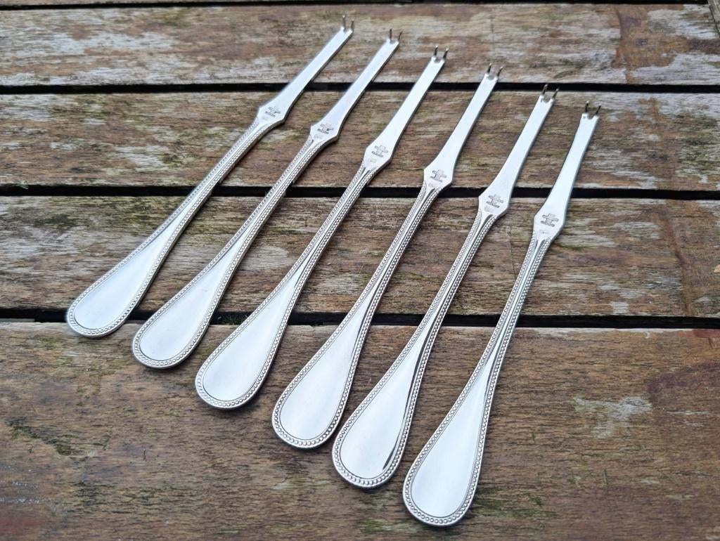 Christofle Perles Fourchettes à homard  - 6 pièces, Envoi, Comme neuf, Argent, Couverts en vrac