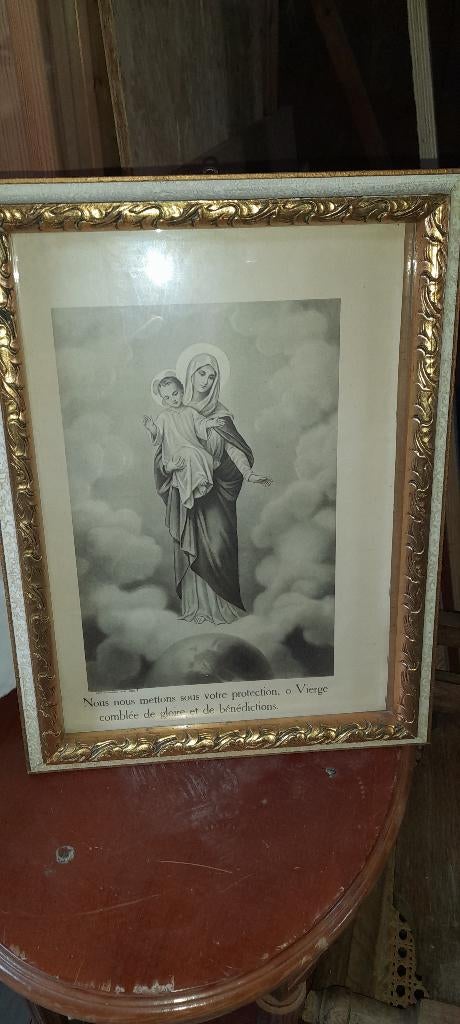 Cadre religieux avec photo de la sainte vierge, Antiquités & Art, Enlèvement