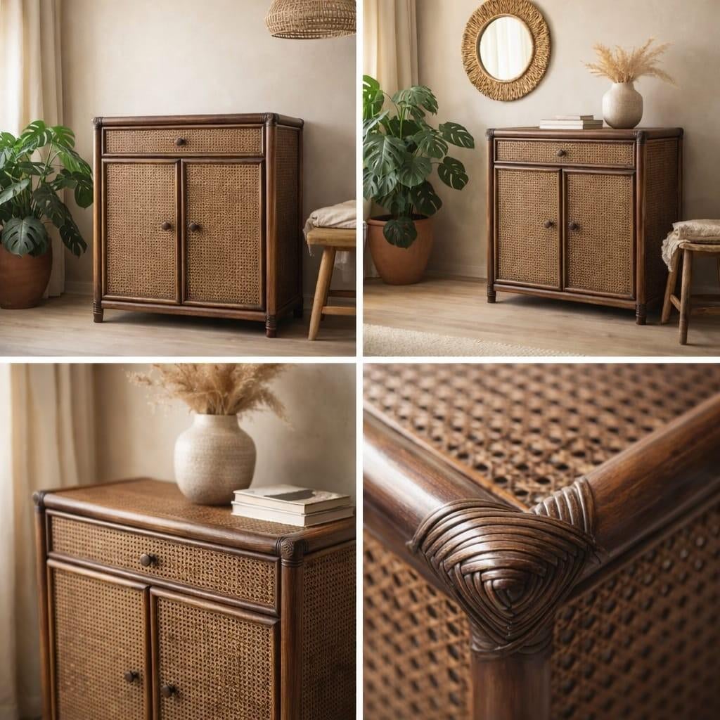 Belle armoire vintage en rotin/osier/bambou/sangle, Enlèvement