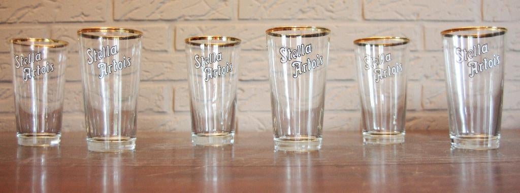 Stella Artois Boerkes Glazen 25cl / Gouden Randje / Jaren 60, Verzamelen, Ophalen of Verzenden, Zo goed als nieuw, Bierglas