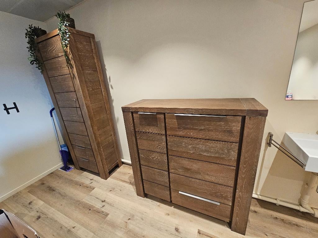 Henders & Hazel kastenset (Buffet + hoge kast) – topstaat, Ophalen, Met deur(en), Bois, Eikenhout