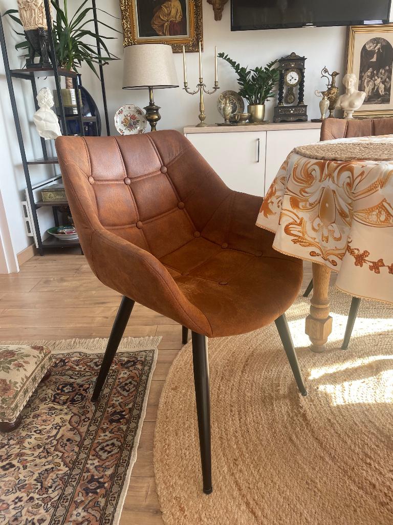 Set van 4 stijlvolle eetkamerstoelen – cognac lederlook, Ophalen, Hotel chic, Bruin, Zo goed als nieuw