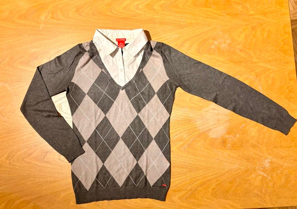 Gilet Castro - Motif argyle, Enlèvement ou Envoi, Porté, Gris, Tour de cou 41/42 (L)