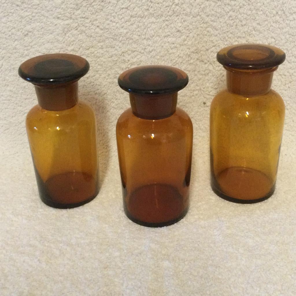 3 originele vintage Apotheek potten amberkleurig glas, Antiek en Kunst, Ophalen of Verzenden
