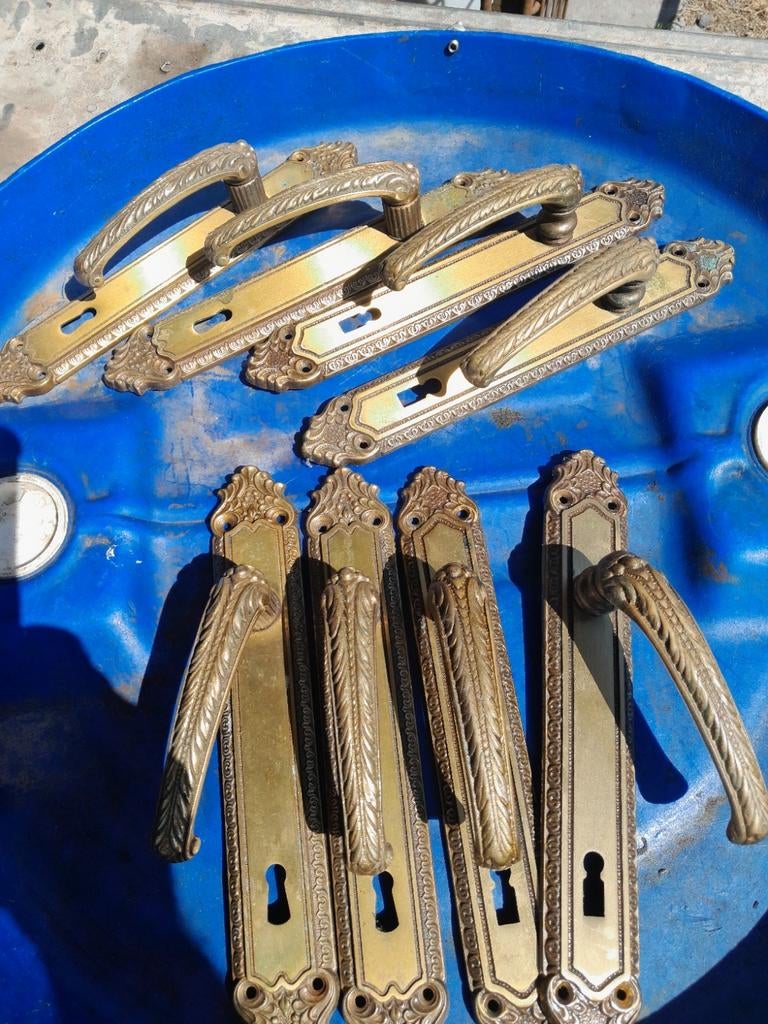 Poignées de porte en laiton + charnières, Enlèvement ou Envoi, Comme neuf