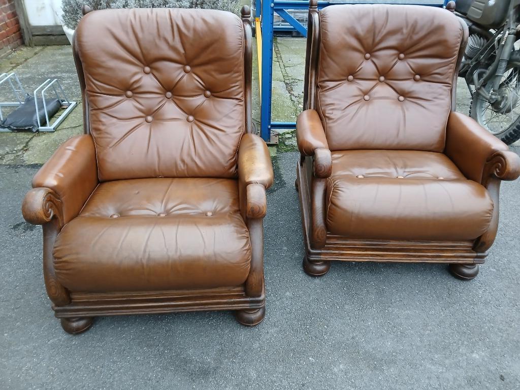 Lederen zetel vintage, Huis en Inrichting, Zetels | Zetels, Ophalen, Gebruikt, Eenpersoons, Leer