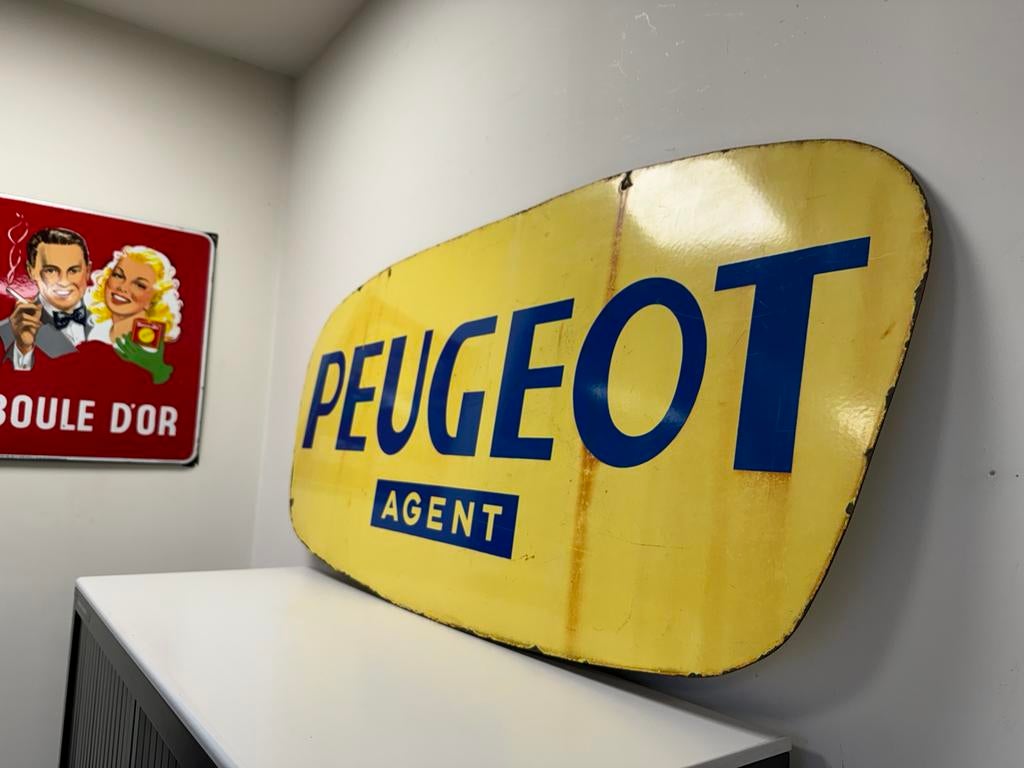 PEUGEOT emaille reclamebord XL, Verzamelen, Ophalen of Verzenden, Gebruikt, Reclamebord