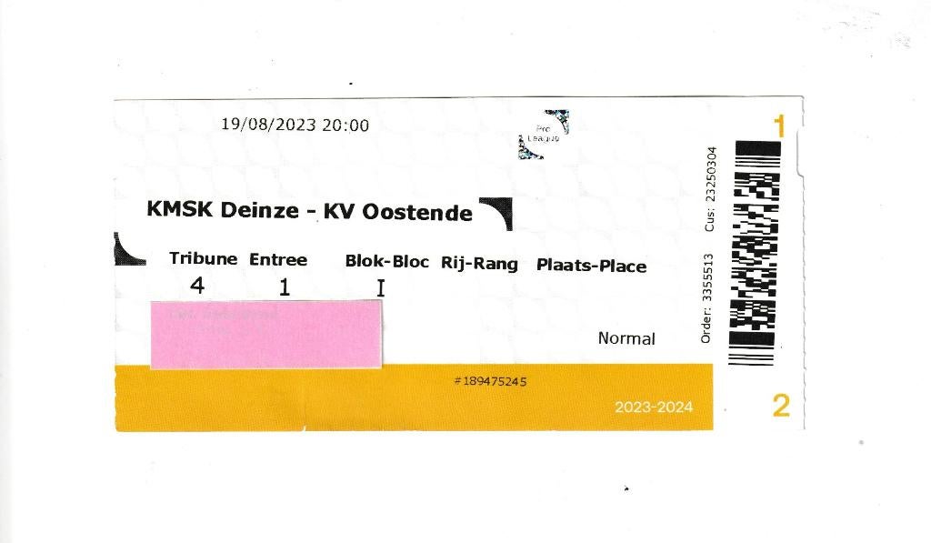 (gebruikt) ticket : KMSK Deinze - KV Oostende, 19/08/2023, Ophalen of Verzenden, Gebruikt, Overige typen