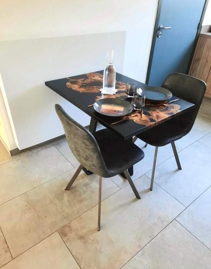 Eettafel epoxy met wilgenhout, metalen poten, Huis en Inrichting, Tafels | Eettafels, Ophalen, Nieuw, 50 tot 100 cm, Modern