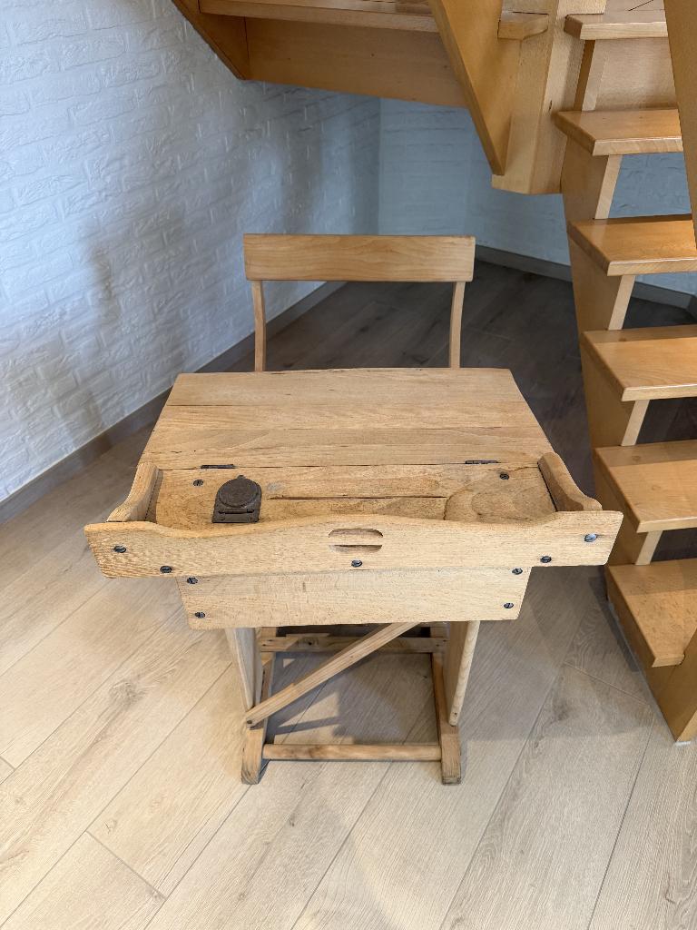 schoolbankje retro lessenaar, Enlèvement, Utilisé, Bois