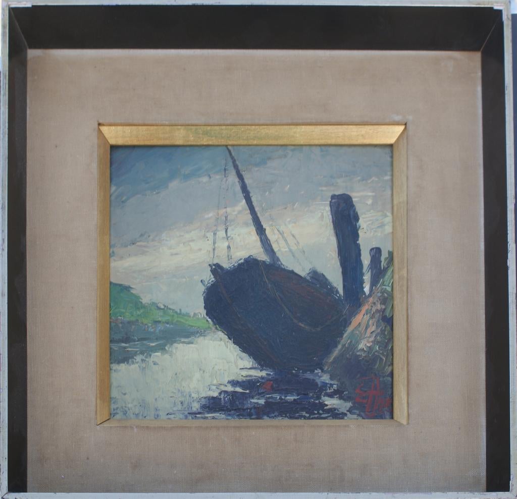 Edgar Heirman (1919-2004): Aangemeerde boot (32 x 32 cm), Enlèvement ou Envoi