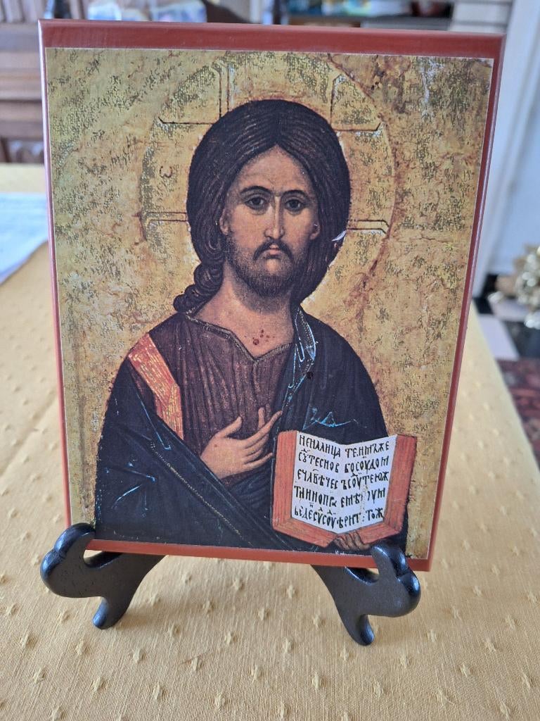 ICOON Christus Pantocrator met staander, Antiek en Kunst, Ophalen