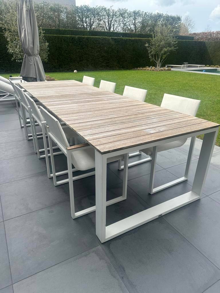 Tuinset teak textilène, Tuin en Terras, Tuintafels, Ophalen, Gebruikt, Aluminium