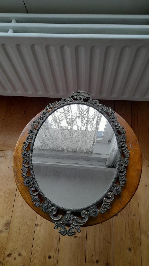 Antieke spiegel met kader in brons, Ophalen, Ovaal