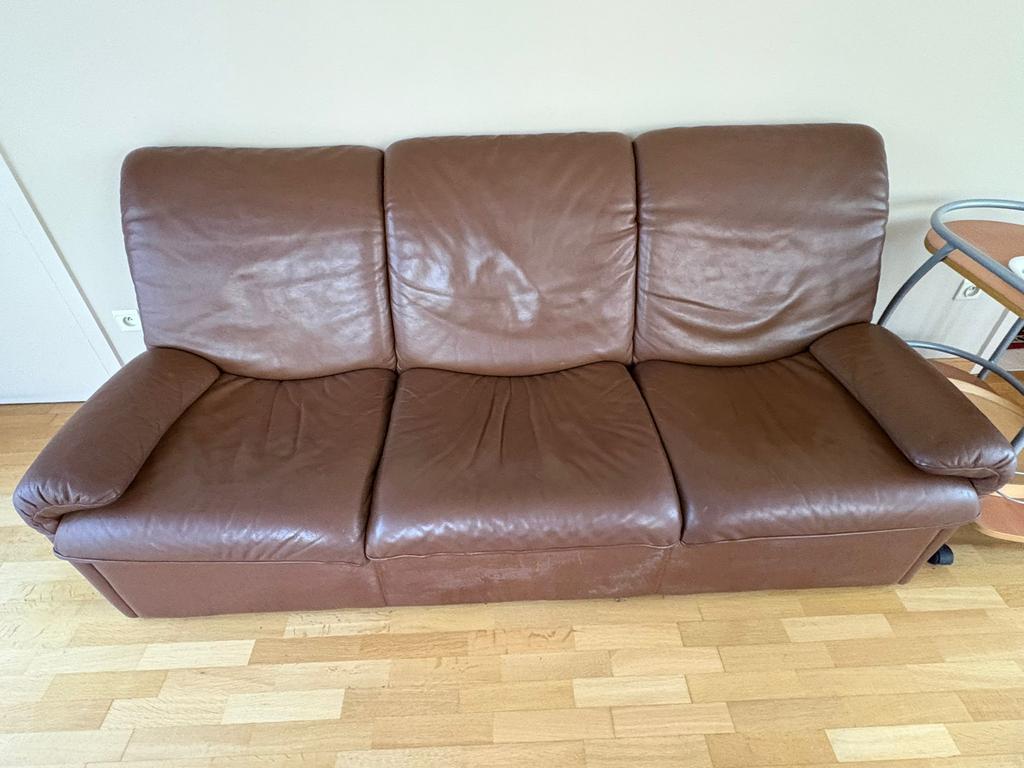 Leren zetel driezit, Huis en Inrichting, Ophalen, Gebruikt, Driepersoons, Leer