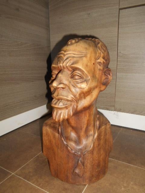 Houten beeld - Afrikaanse man - Gesigneerd, Antiek en Kunst, Ophalen of Verzenden, Hout, Beeld, Man
