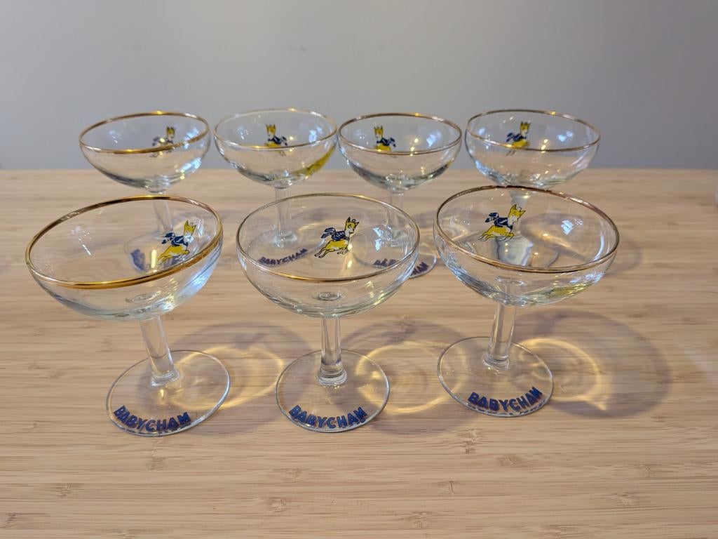 8 vintage babycham glazen, Collections, Enlèvement ou Envoi