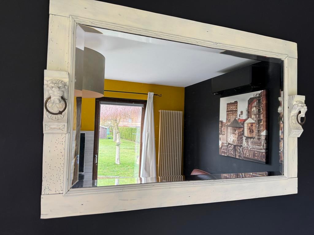 decoratieve wandspiegel wit frame gerecycled hout 75/110 cm, Ophalen, Gebruikt