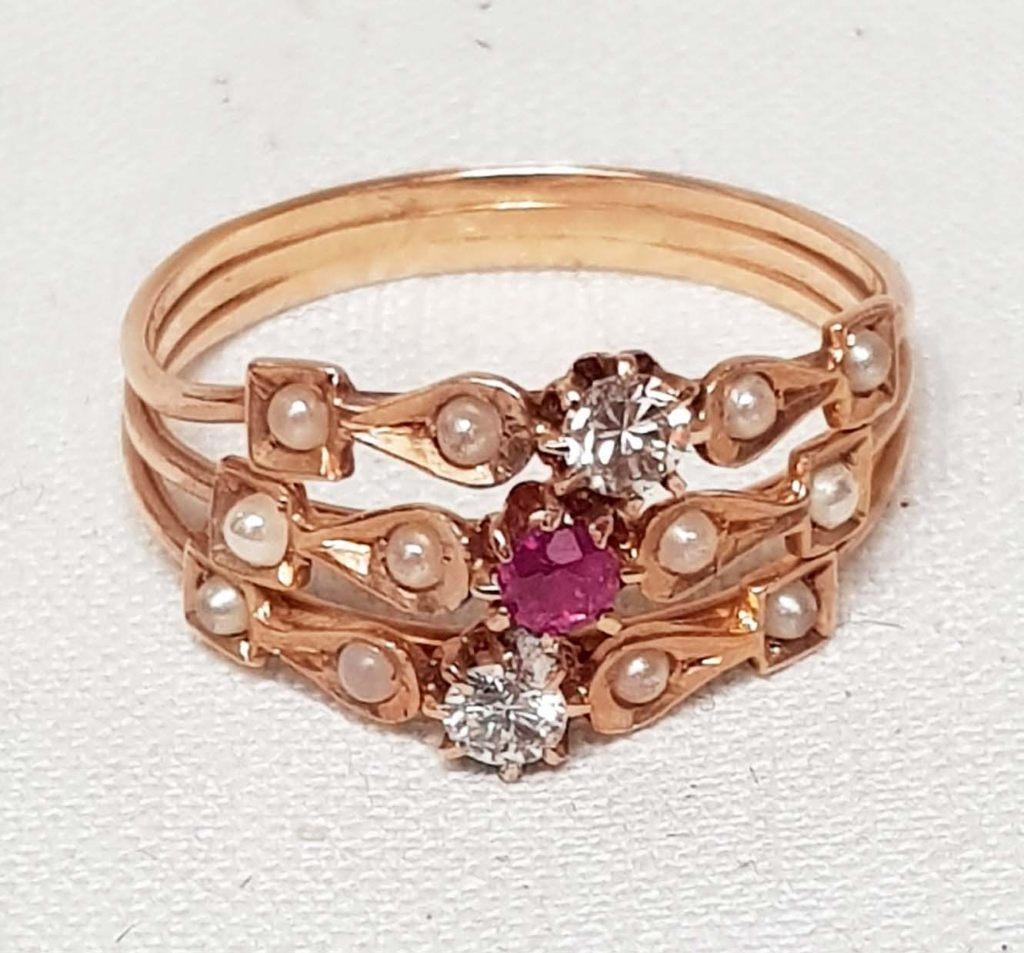 Ringetje victoriaans 18k goud., Ophalen of Verzenden, Goud, Ring, Met edelsteen