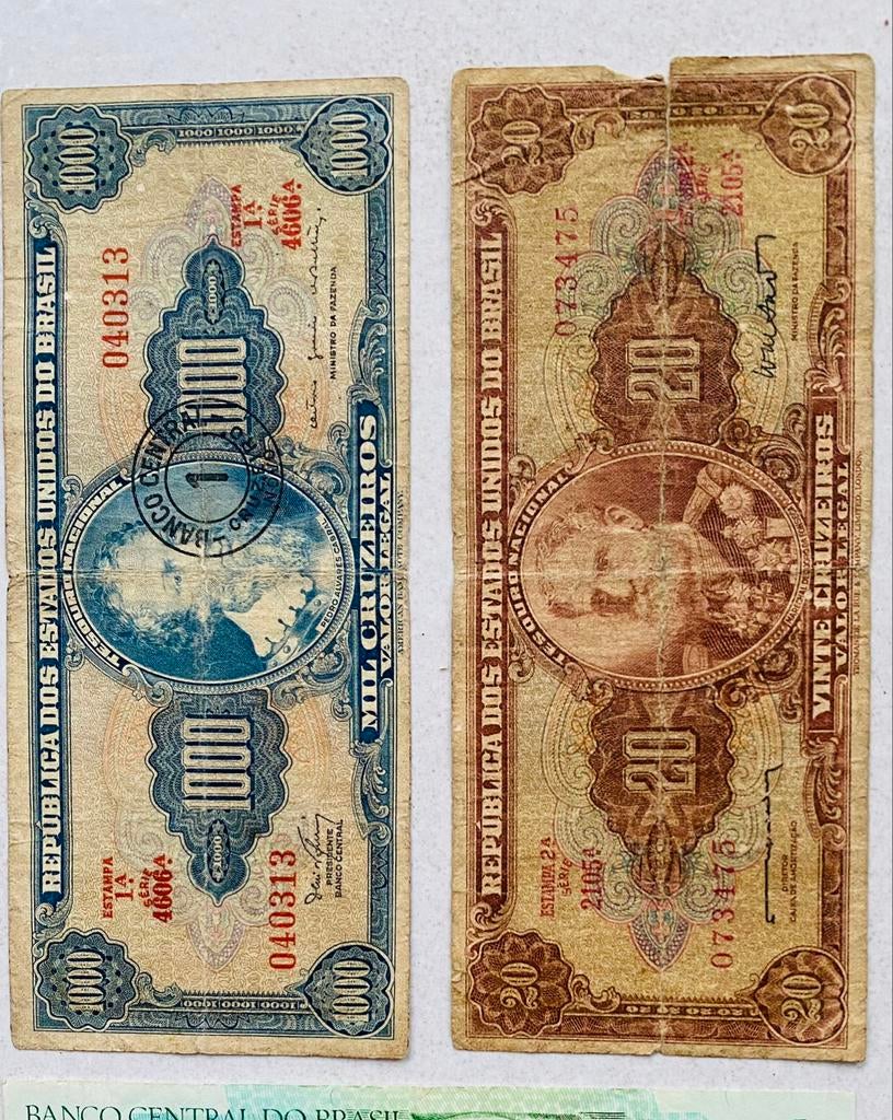 Lot de 2 billets anciens de cruzeiros du Brésil, Enlèvement ou Envoi, Amérique du Sud