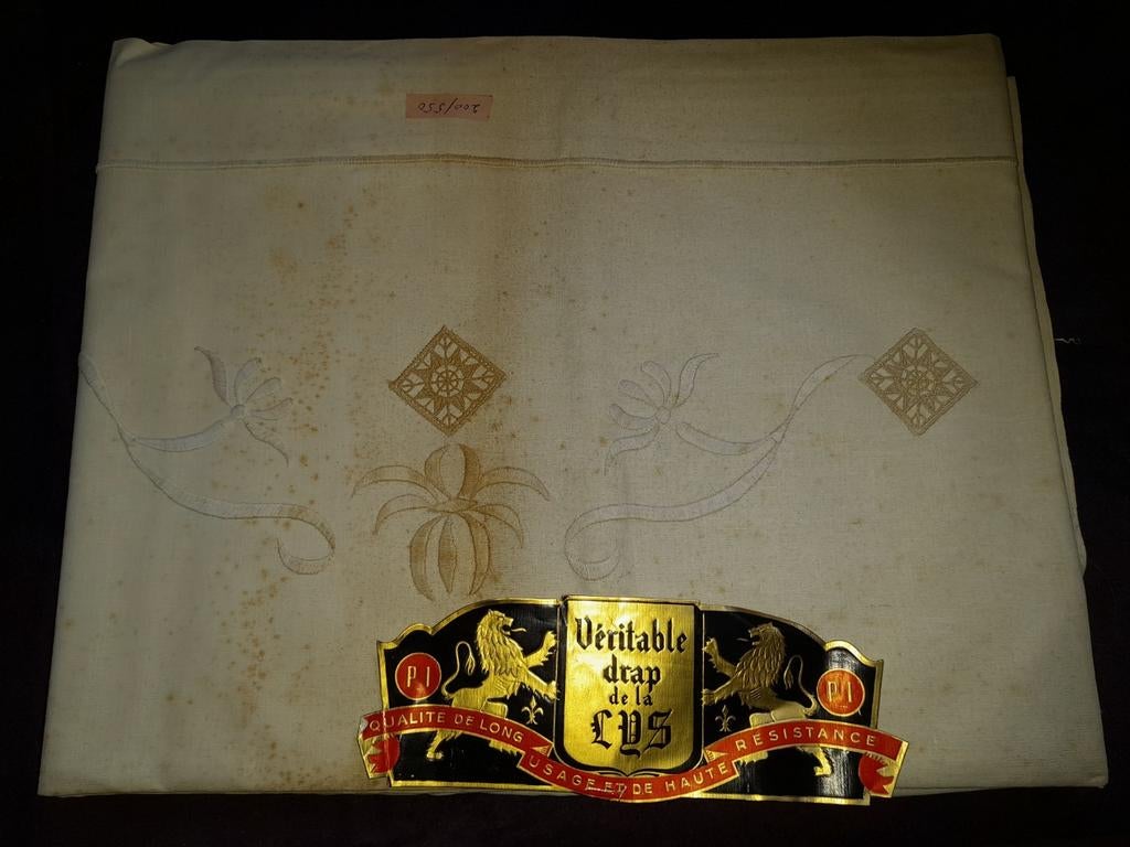 Paire de draps coton ancien + de 70 ans festonné avec ajout, Antiquités & Art, Enlèvement ou Envoi