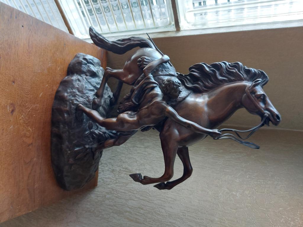 Bronzen beeld paard met man, Antiek en Kunst, Antiek | Brons en Koper, Ophalen, Brons