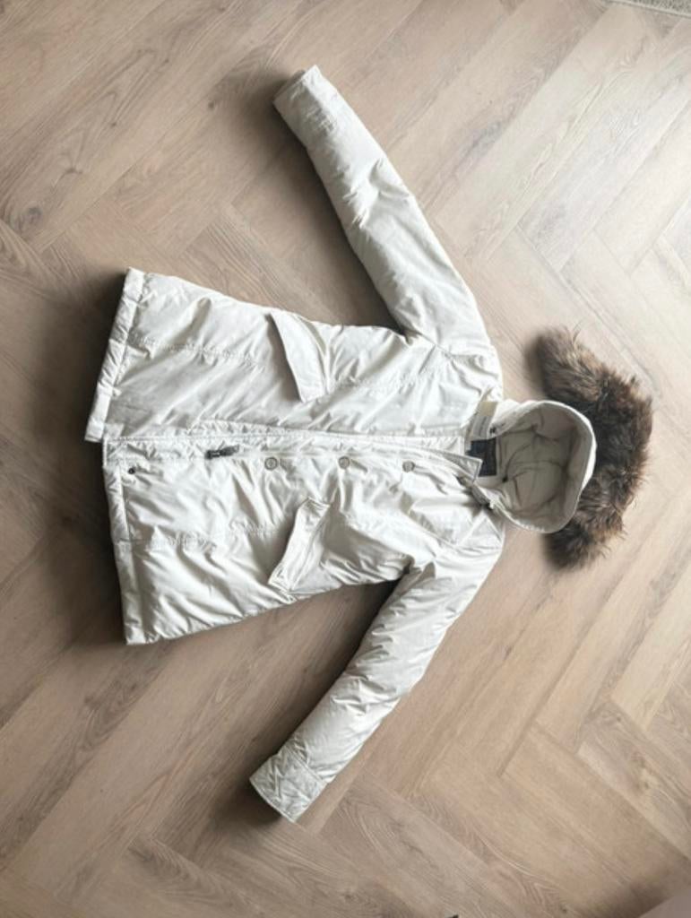 Woolrich jas creme kleur, Verzenden, Wit, Maat 42/44 (L), Zo goed als nieuw