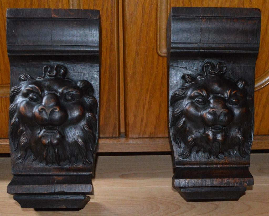 Têtes de lion anciennes en chêne 33 x 17 cm, Enlèvement ou Envoi