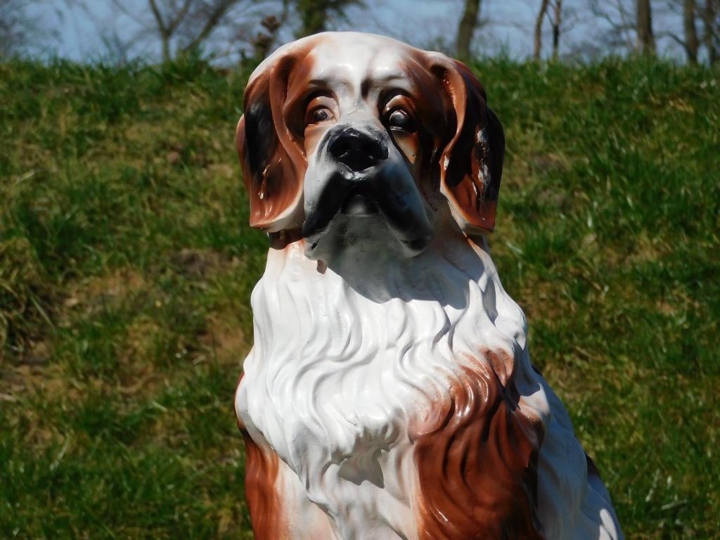 Statue pour chien - 76 cm - Polystone - Blanche et marron, Jardin & Terrasse, Enlèvement ou Envoi, Synthétique, Animal
