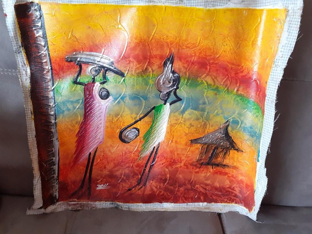 Afrikaans schilderij op canvas gesigneerd, Antiek en Kunst, Kunst | Schilderijen | Klassiek, Ophalen of Verzenden